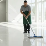 limpando piso branco